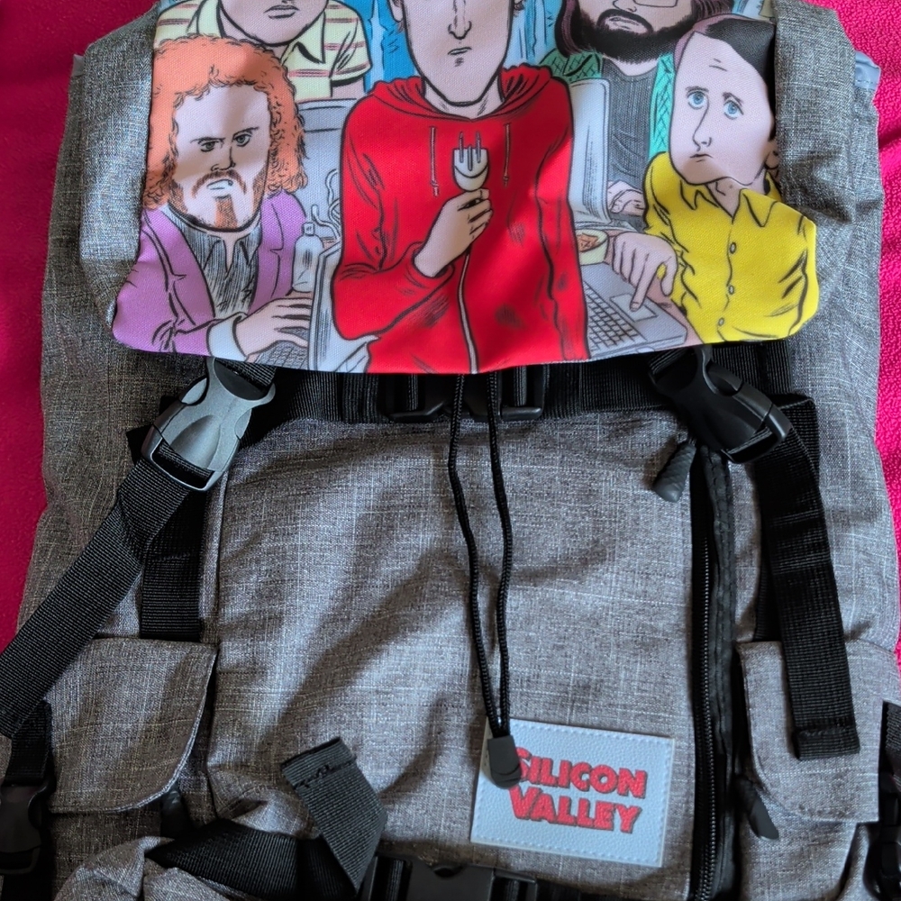 Men's Graphic Flap Backpack in Gray and Red
